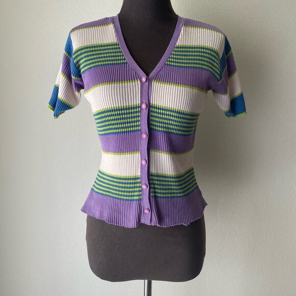 Buffalo David‎ Bitton sz L cotton 90s cut off striped top - Picture 1 of 8